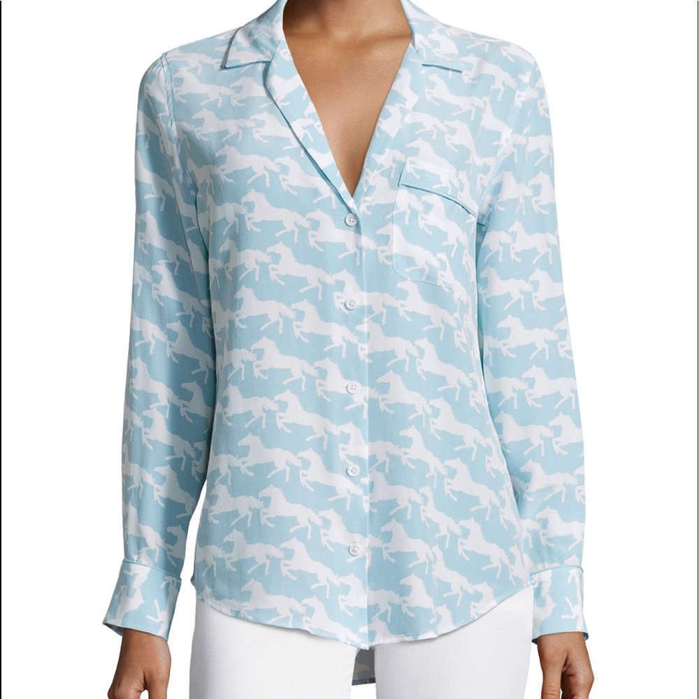 Equipment Keira Blue Silk Horse-Print Shirt